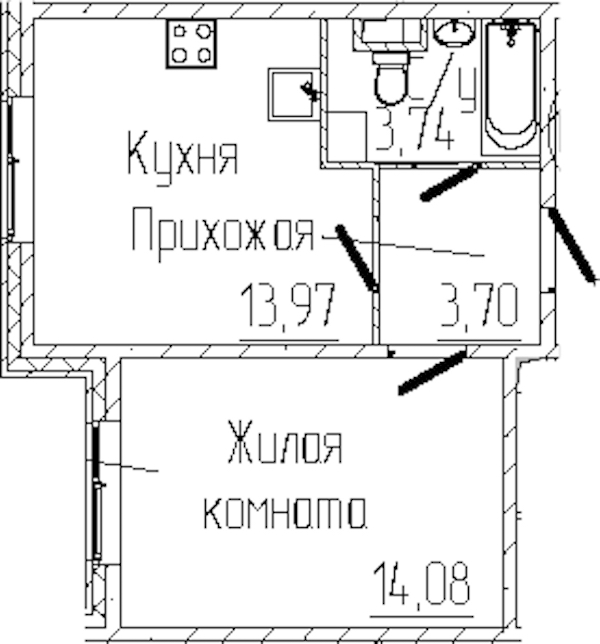 1-комнатная квартира 35.49 м², 1/6 эт., ЖК «SERTOLOVO PARK»